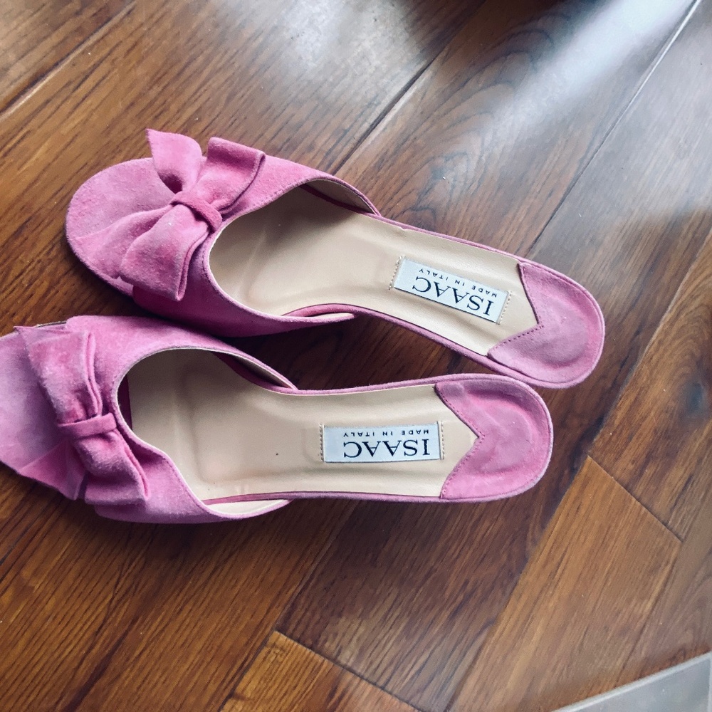 Pink suede kitten heel mule